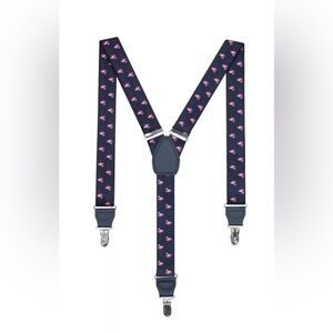Saddlebred Flamingo Patterned Suspenders - Navy and Pink